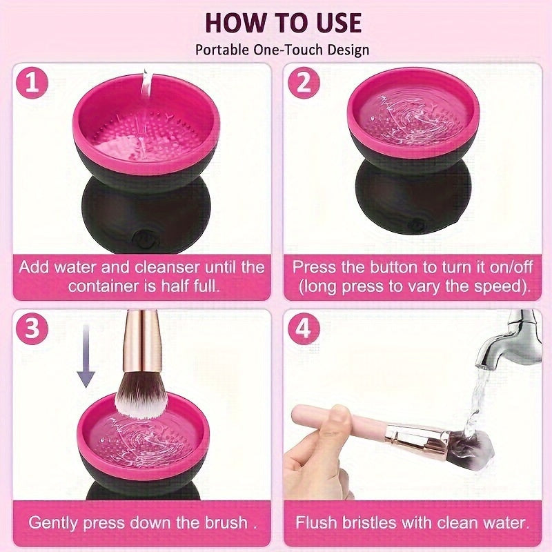 Portativ elektr makiyaj cho'tkasi tozalagichi USB quvvati yordamida suyuq asos, kontur, ko'z qovoqlari va qizarish cho'tkalari kabi barcha o'lchamdagi go'zallik makiyaj cho'tkalarini samarali ravishda tozalaydi.