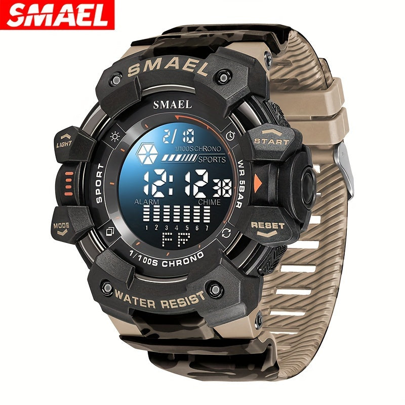 Multifunctional LED Night Light Wristwatch for Outdoor Mountaineering with Large Dial Alarm Calendar Camo Strap