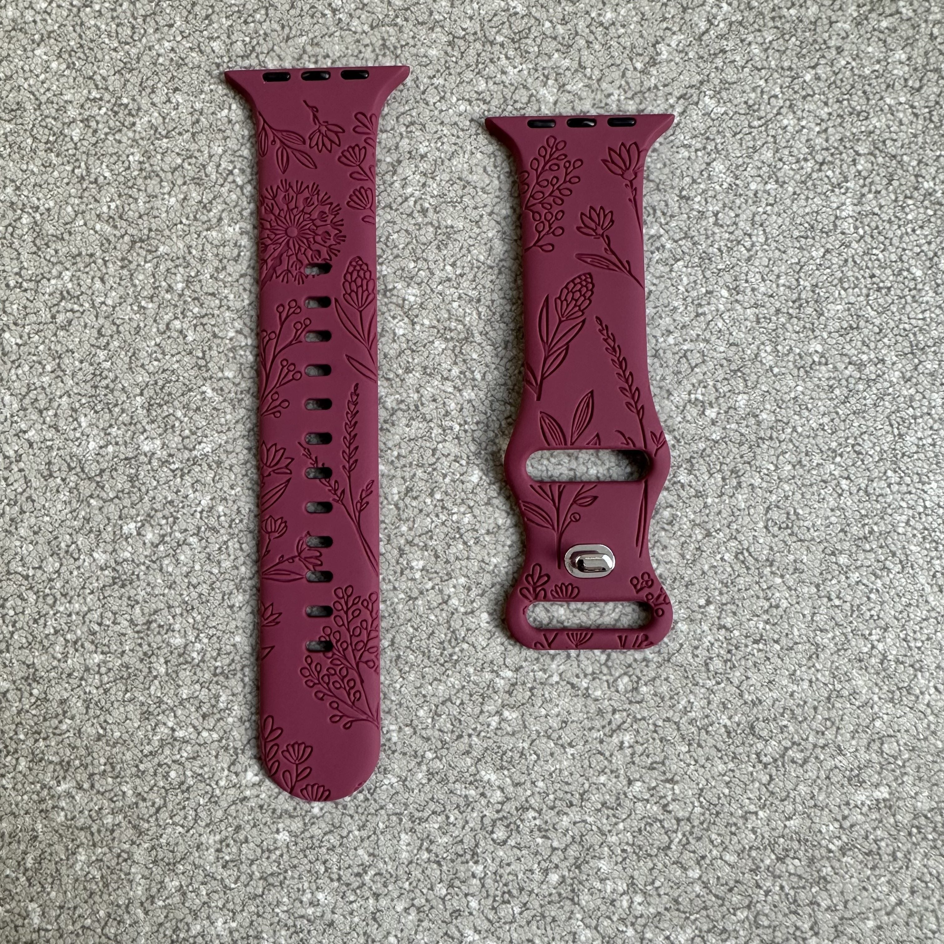 Elegant Floral Silicone Watch Band for Apple Watch Series SE/8/7/6/5/4/3/2/1 Adjustable Skin-Friendly Blue Clasp