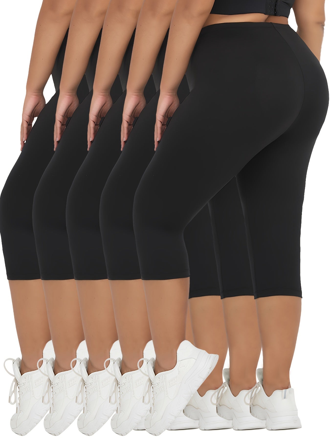 Plus Size Women's Yoga Leggings High Waist Moisture-Wicking Stretchy 5 Pack