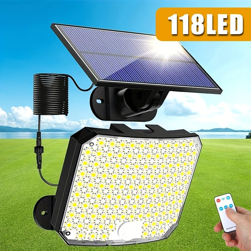 Solar Powered LED Light with Motion Sensor 118 LEDs 4 Modes Rotatable Head All-Season