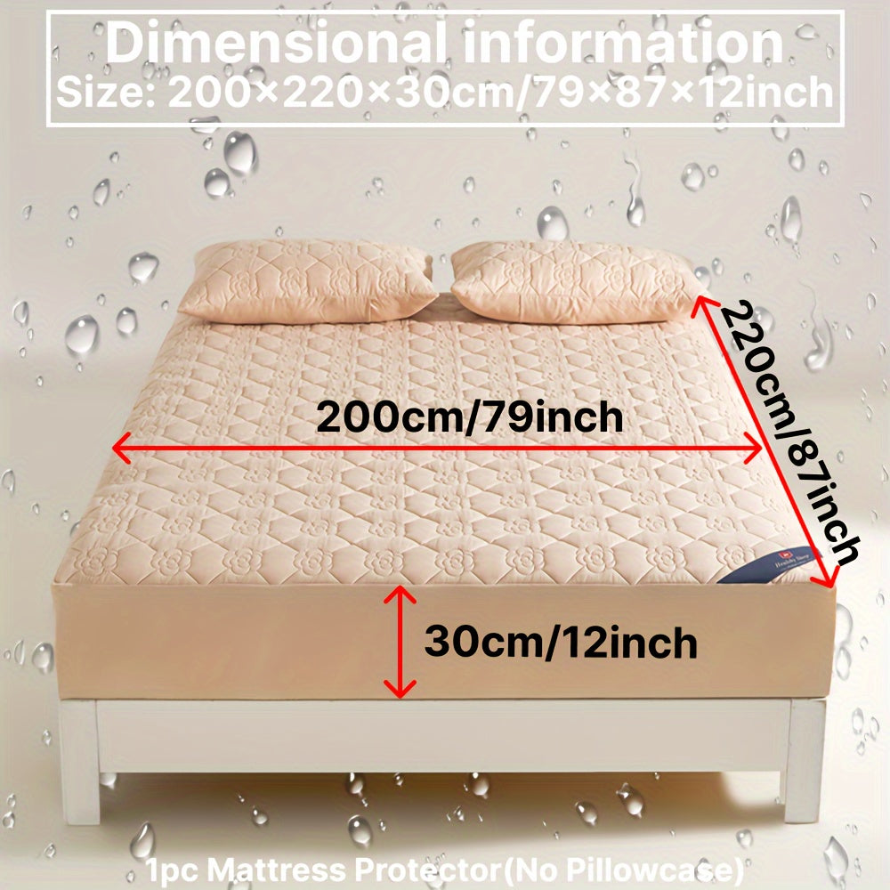 Protector de colchón impermeable con sábana ajustada, color verde azulado con estampado floral, acolchado, tecnología Soundwave, transpirable, poliéster