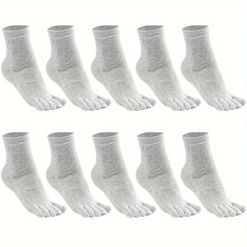 Men's Mid-Calf Split Toe Socks 10 Pairs Solid Color Breathable All Seasons