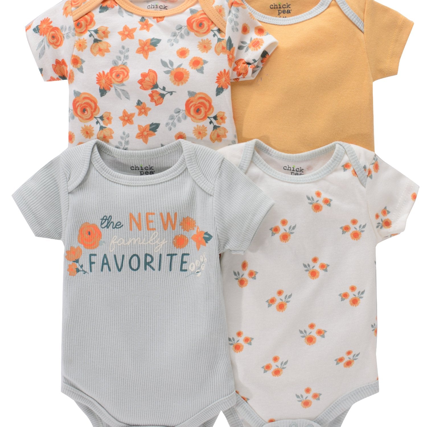 Newborn Baby Short Sleeve One-Piece Suits Set with Alphabet Print and Embroidery 4-Piece Cotton