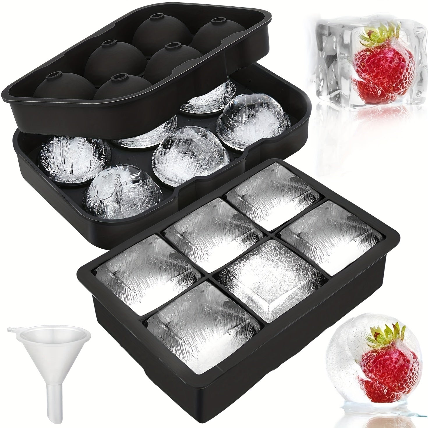 Silicone Ice Cube Tray Set for Whiskey and Cocktails Large Square Reusable BPA Free