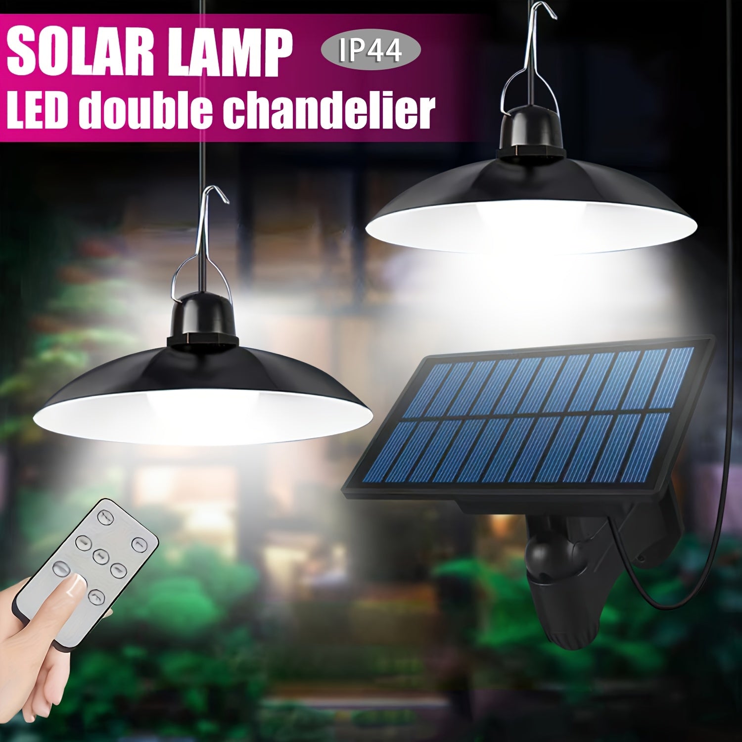 Solar Pendant Light with Remote Control and Adjustable Brightness for Indoor Outdoor Use
