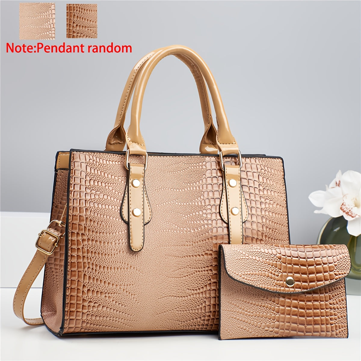 Ayollar uchun 2 ta krokodil naqshidagi sumka to'plami, yuqori sifatli kumush hamyon va rivet bezakli porloq charm to'plam sumkasi bilan birga. 14-fevral kuni sovg'a, ish va dam olish uchun mukammal.