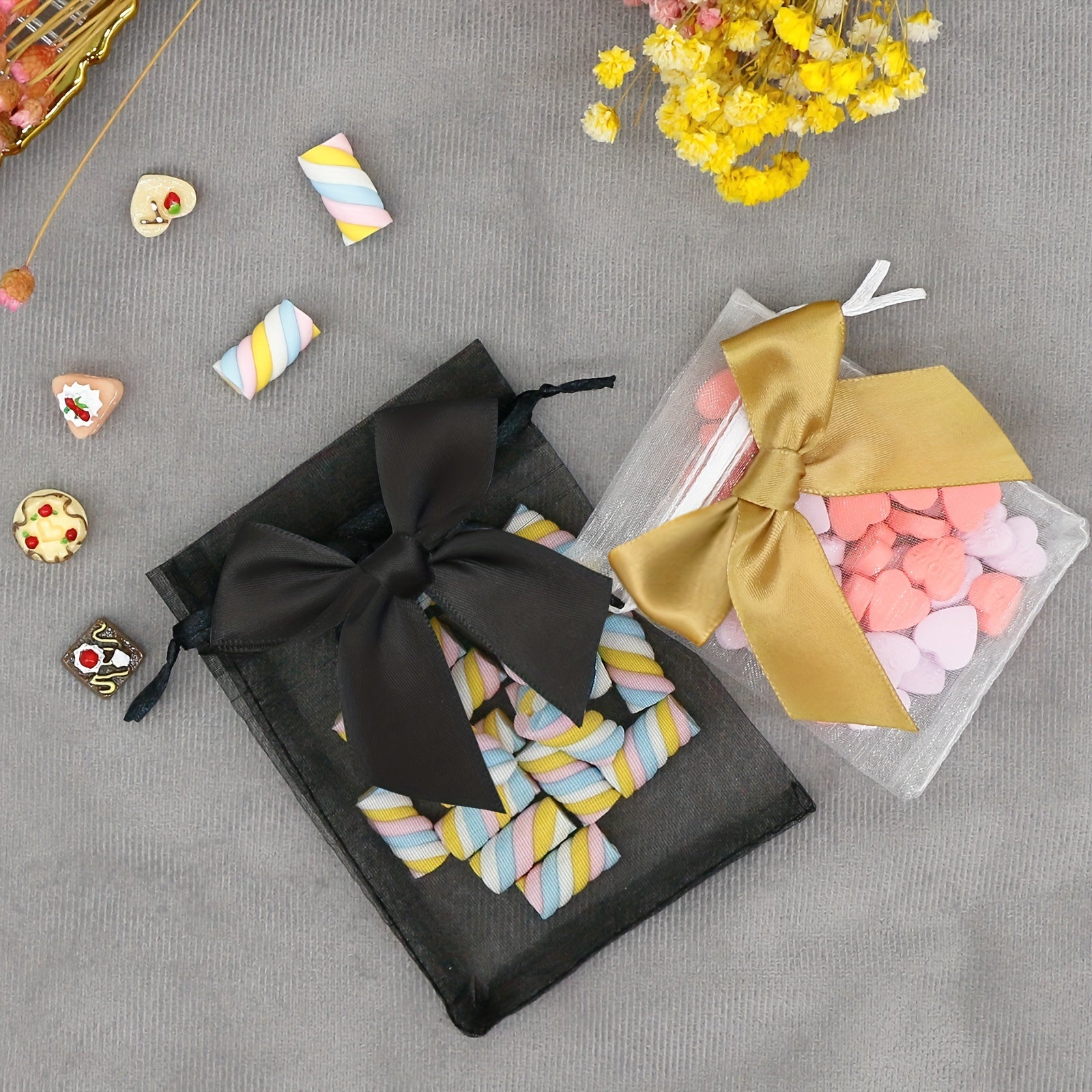 10 элегантных органзовых мешков с лентой и бантом для упаковки подарков и угощений на вечеринке