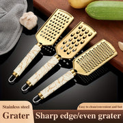 Stainless Steel Kitchen Grater for Shredding Food with Safe Handle and Gold Finish
