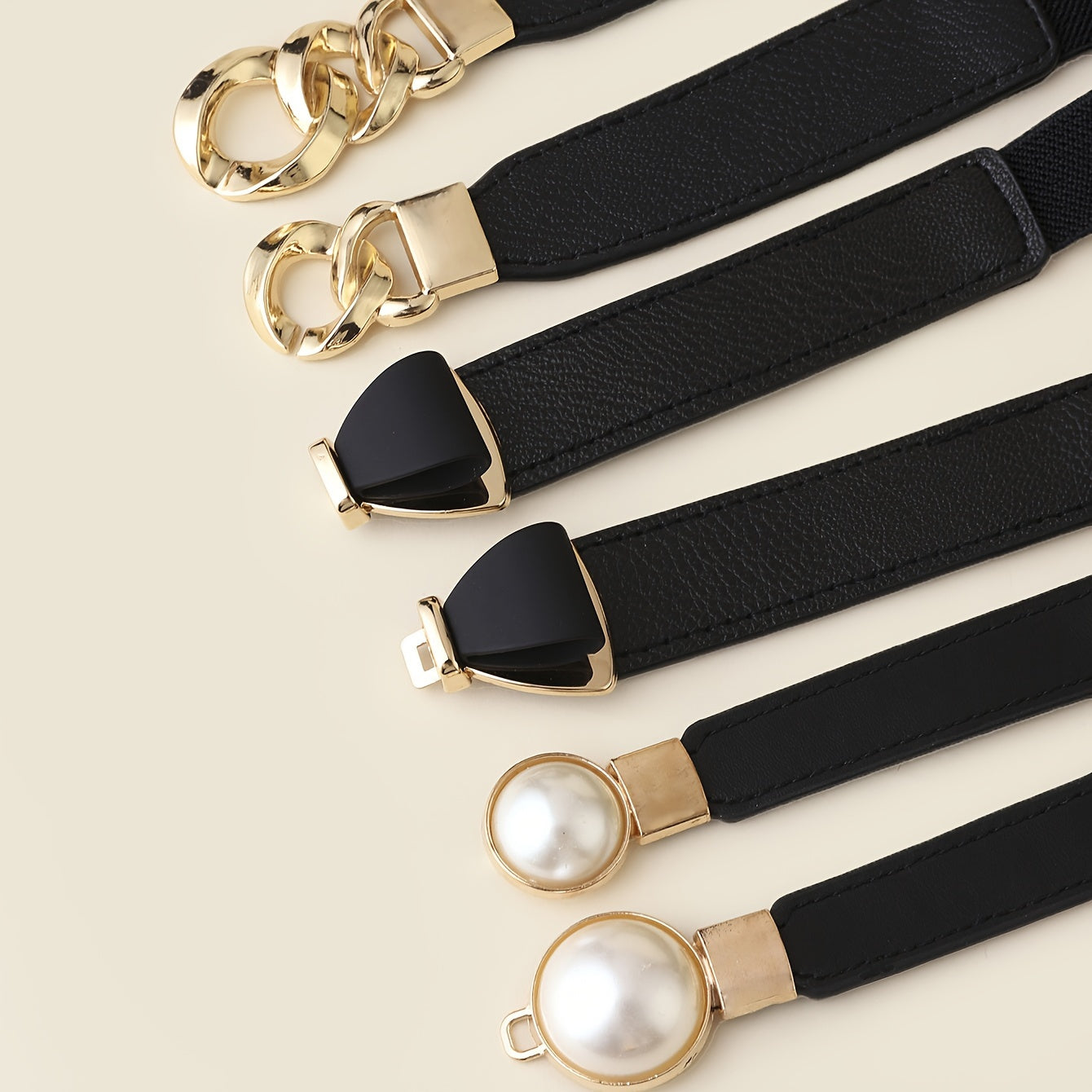 Набор из 3 эластичных ремней на талию с металлической имитацией жемчужной пряжки для пальто, платьев, джинсов