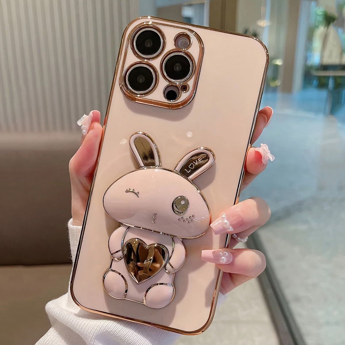 Electroplated Rabbit Stand Case for iPhone Models TPU Cartoon Holder and Stand