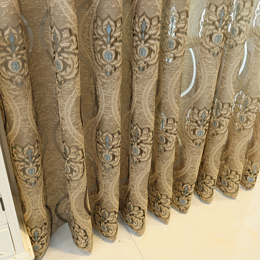 Golden Jacquard Window Curtain for Living Room Bedroom Balcony 70 Inches