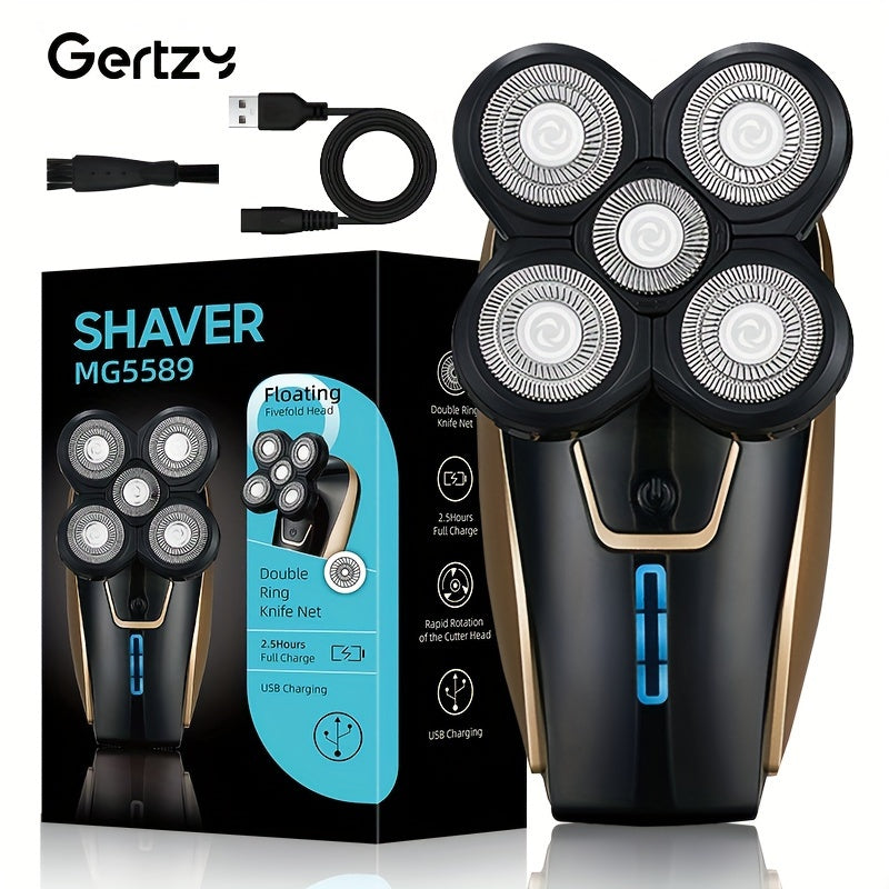 Electric Head Shaver with 5 floating heads USB rechargeable rotary blades lithium battery