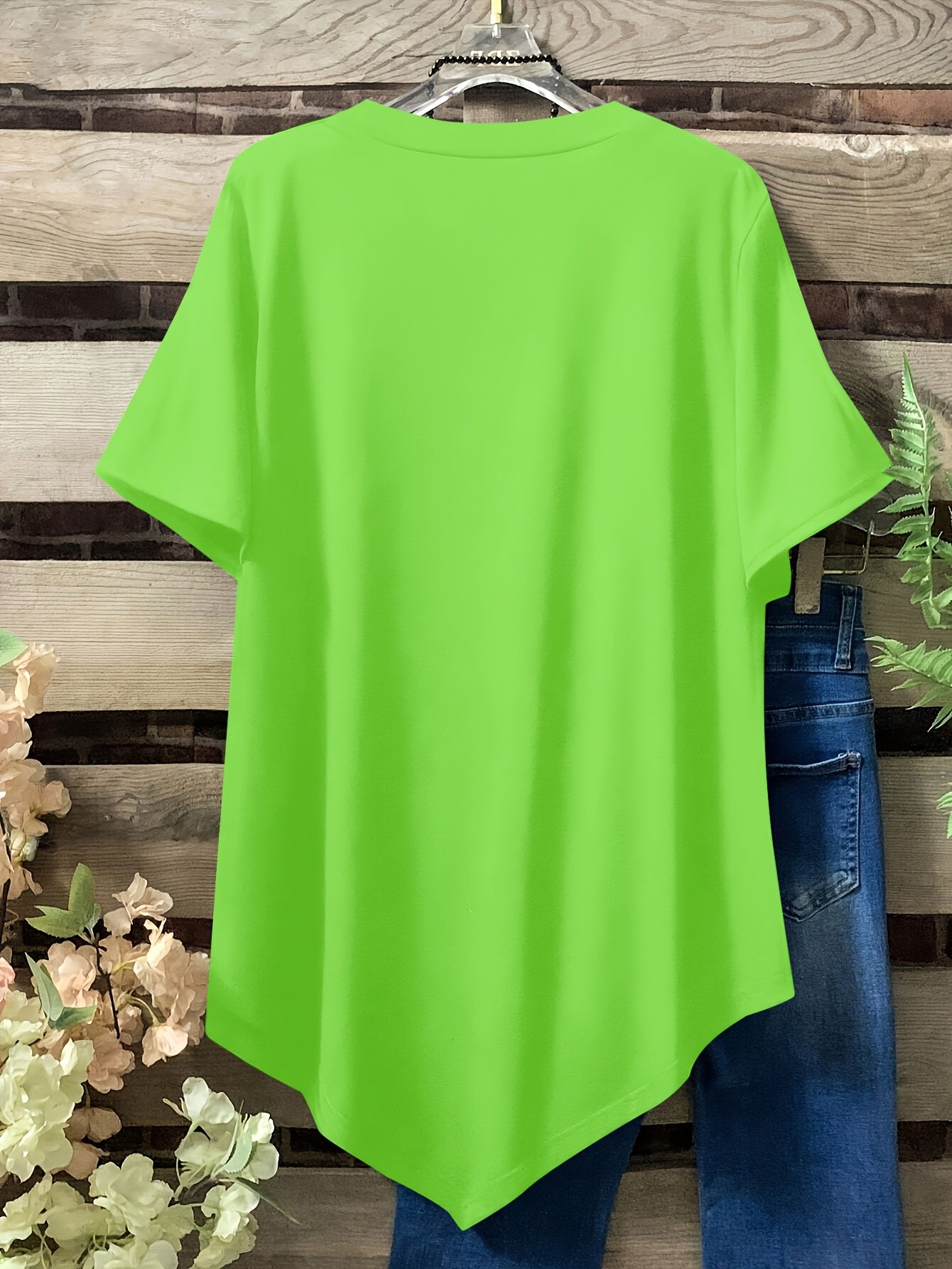 Women's Plus Size Loose Fit Short Sleeve Casual T-Shirts with Button and Asymmetrical Hem