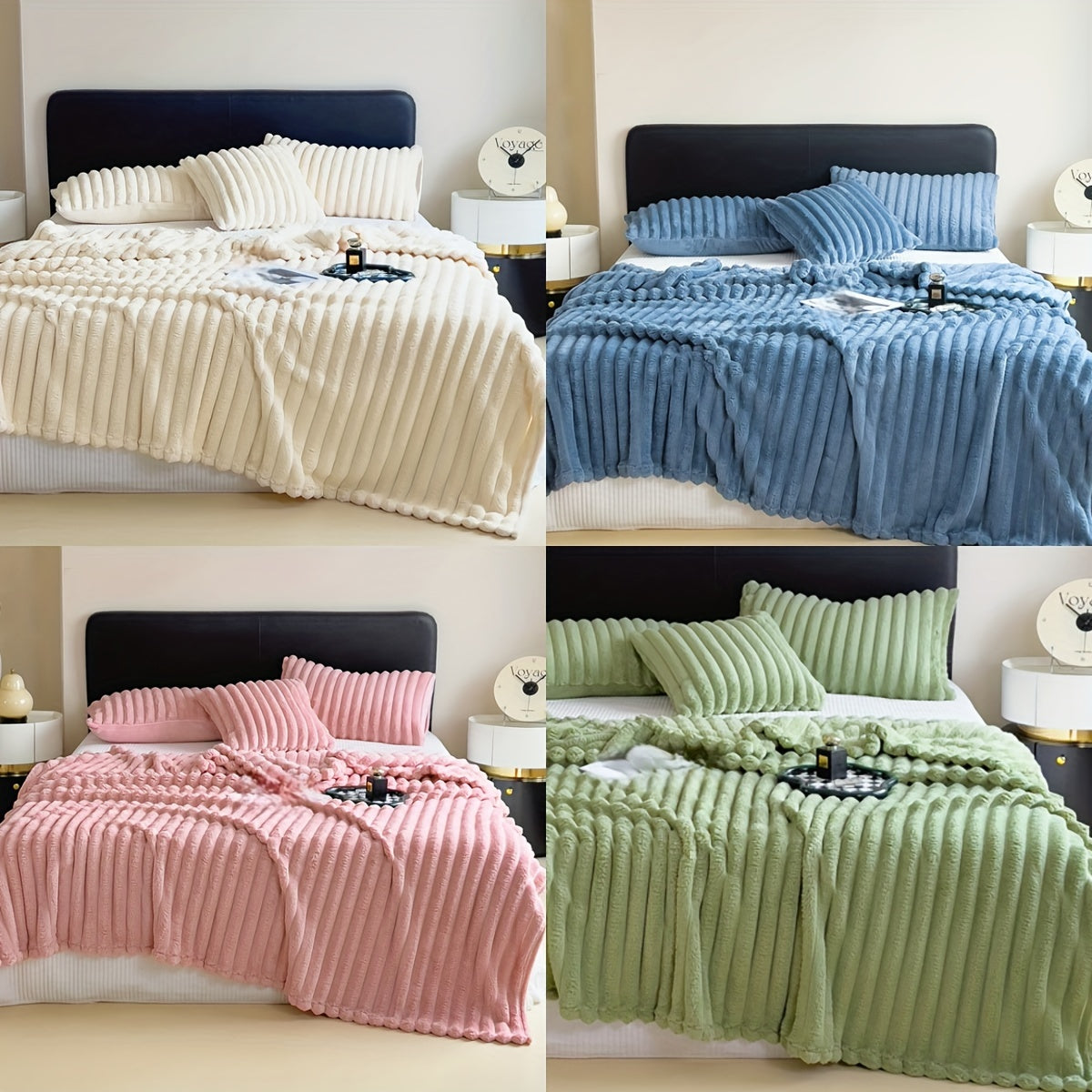 Double-Sided Faux Rabbit Fur Blanket Soft Warm Cozy for Bedroom Living Room Travel