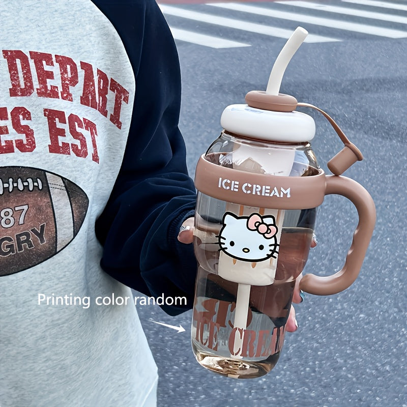 Large Hello Kitty Water Bottle with Straw for Sports Office Camping and School Use