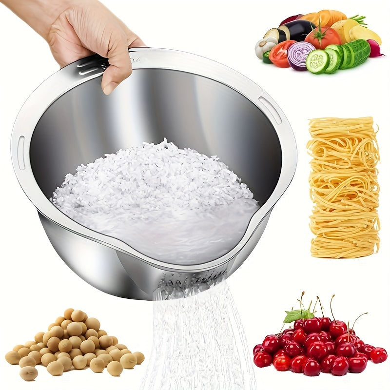 Stainless Steel Rice Washing Basket with Drainage, Golden and Silver, Multi-Functional Kitchen Tool