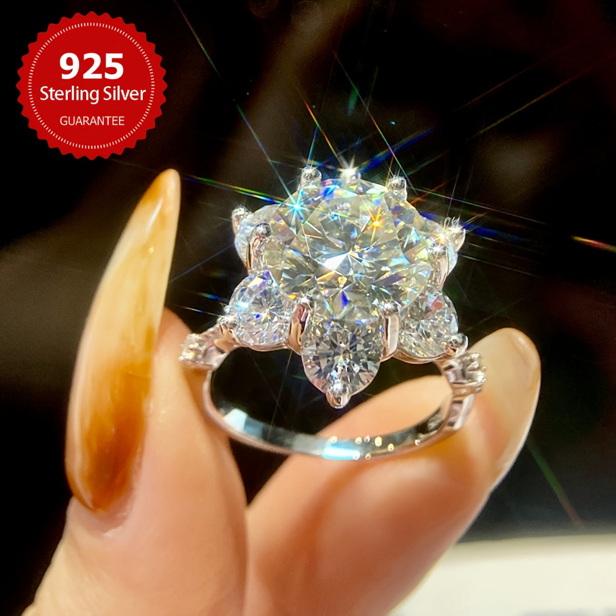 Sterling Silver 1ct Moissanite Halo Ring Wedding Band Engagement Jewelry