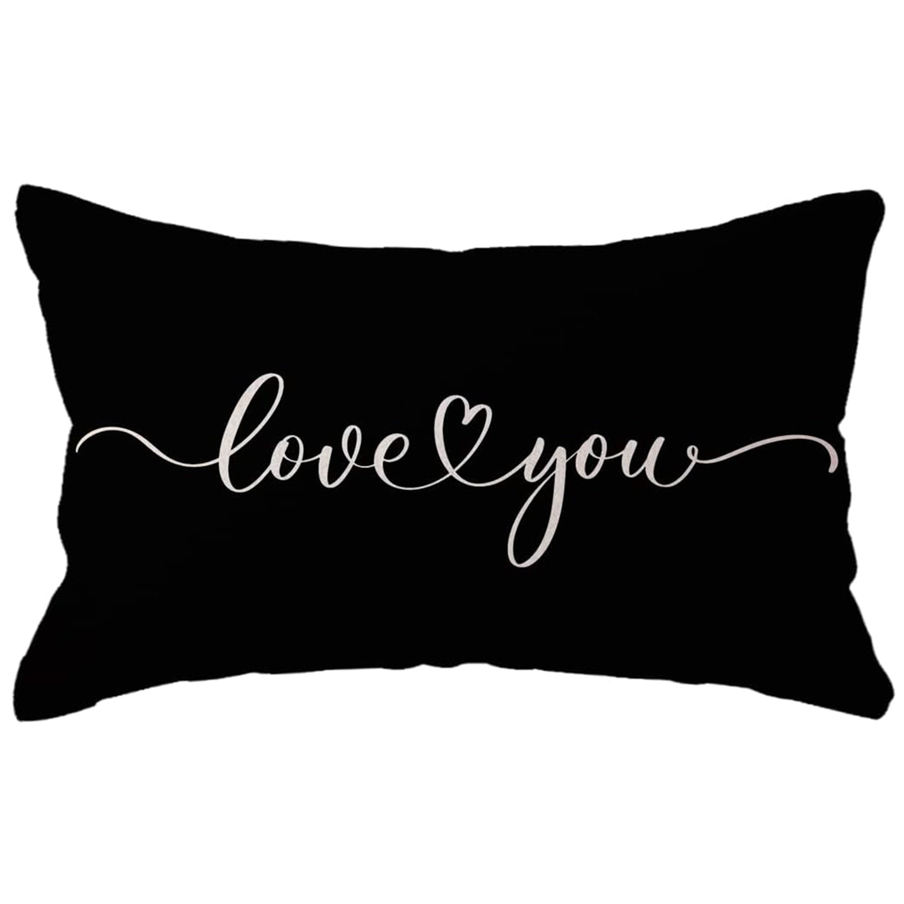 Love You Quote Lumbar Pillow Cover 30x50cm Zippered Linen for Sofa Bed Black