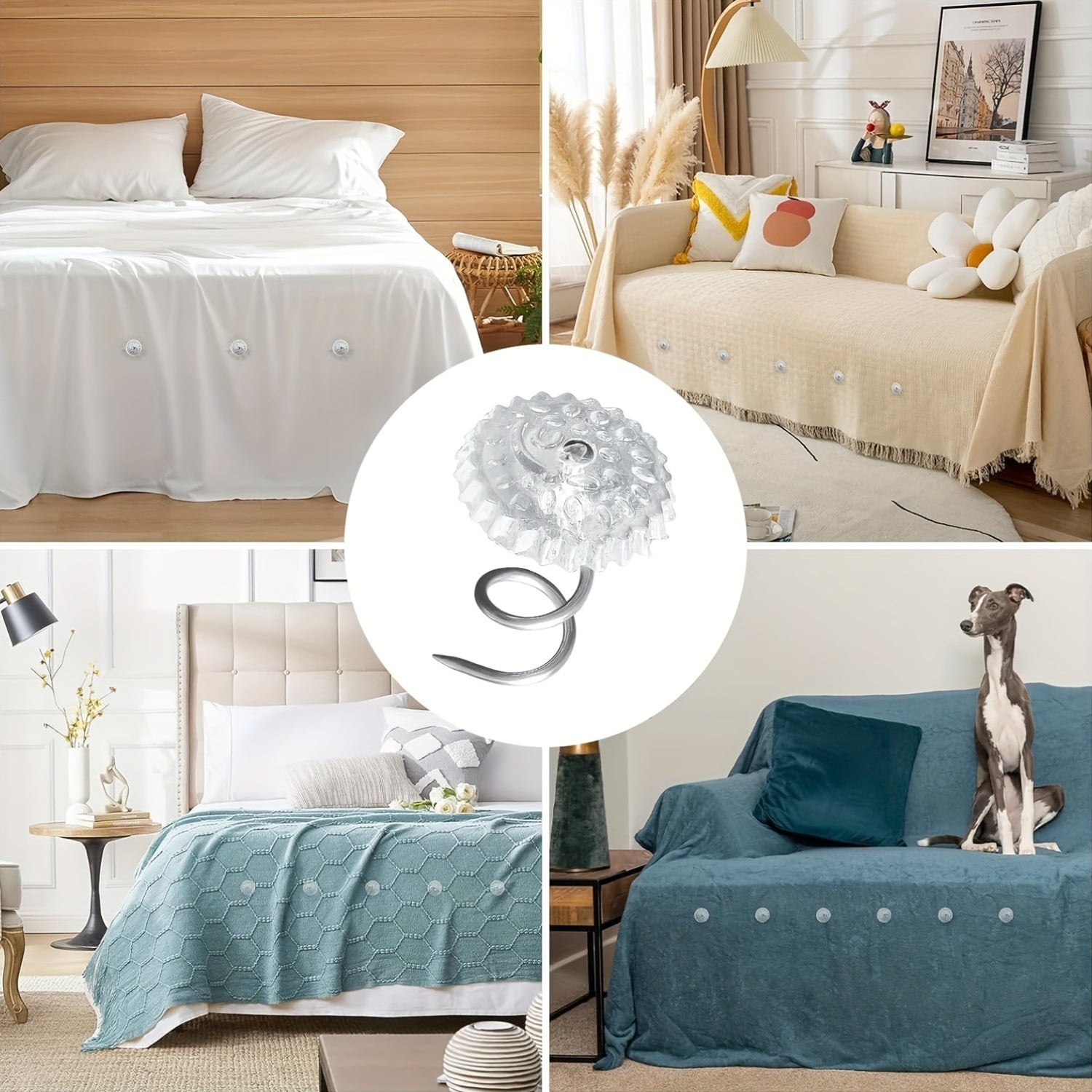 Set of 20 Stainless Steel Twisted Nails with Transparent Spiral Push Pins for Bed Sheets