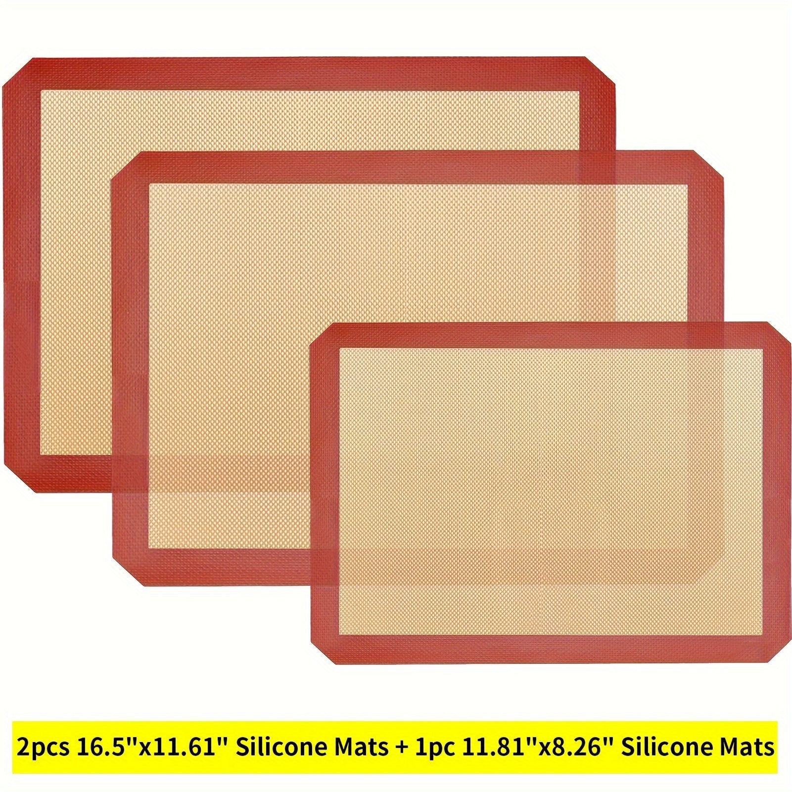 Juego de 3 tapetes de silicona antiadherentes para hornear para horno tostador, tamaño media bandeja, reutilizables, resistentes al calor