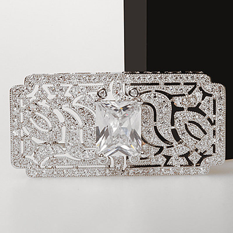 Elegant Rhinestone Enamel Brooch Square Design for Dresses and Weddings