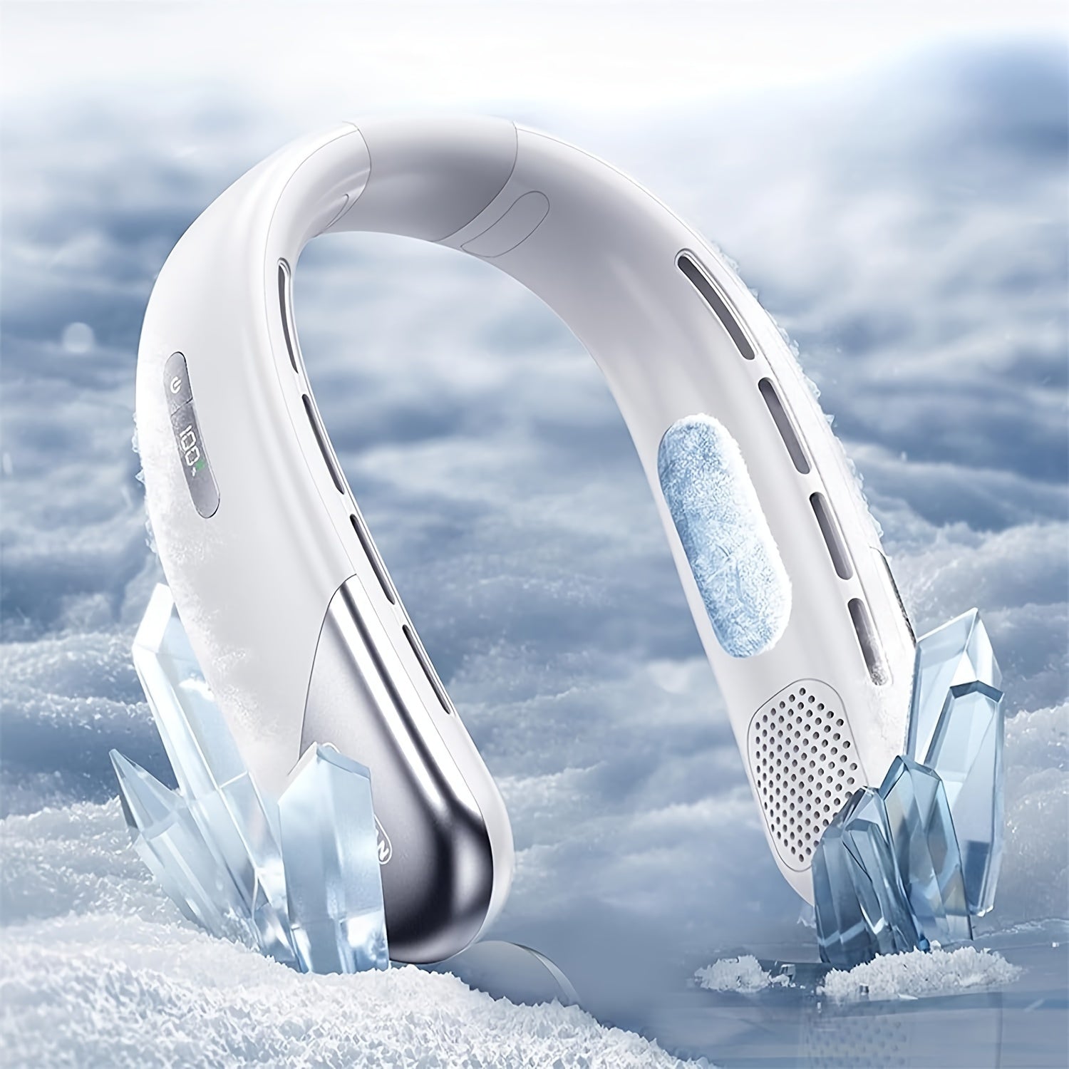 Noiseless Neck Fan with LED Screen, 5-Speed, Rechargeable, Portable for Outdoor and Travel