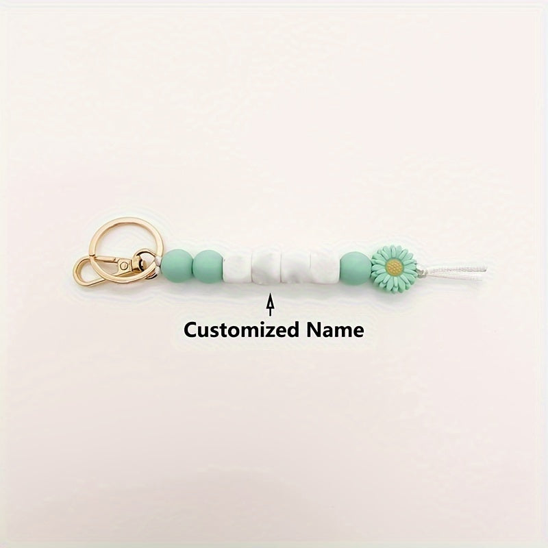Personalized Name Keychain with Daisy Silicone Bead and Letters for Backpacks and Gifts
