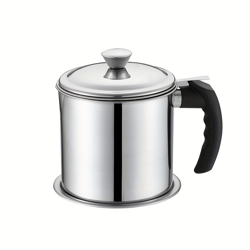 Stainless Steel Oil Storage Pot with Strainer and Lid for Cooking