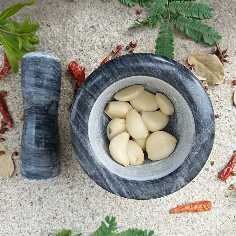 Handcrafted Marble Mortar and Pestle Set for Spices and Grains in Kitchen