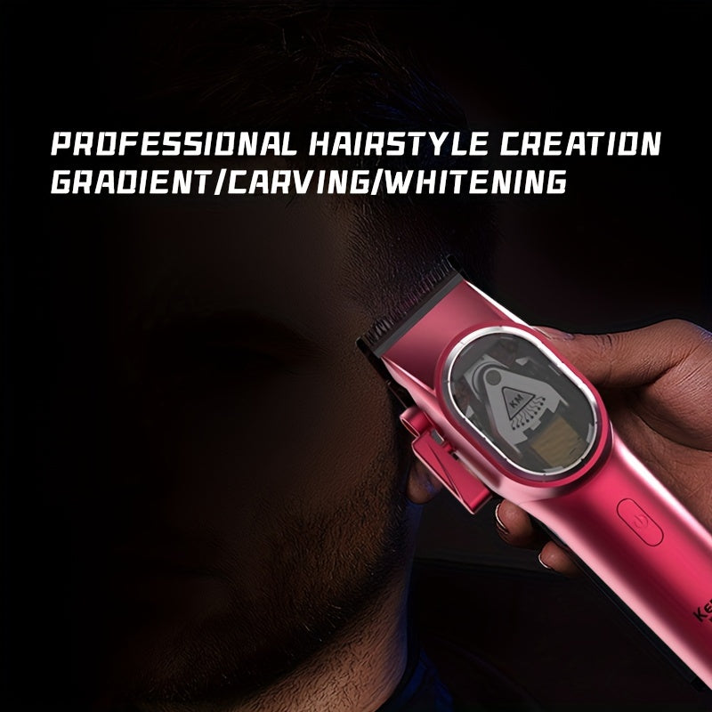 KEMEI Pink Hair Clipper DLC Blade bilan - Erkaklar uchun kuchli elektr trimmer, uzoq batareya muddati, USB bilan zaryadlash mumkin, LED displey, taroq, qaychi va tozalash asboblari bilan birga, zamonaviy dizayn uchun