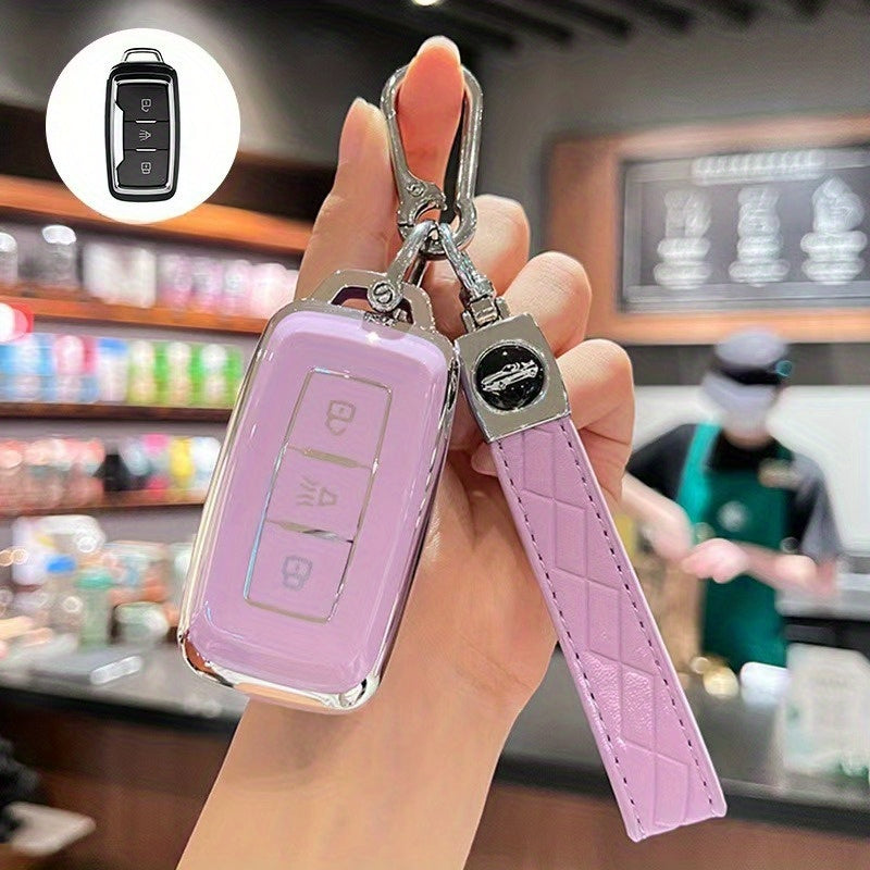 Car Key Fob Cover TPU Scratch-Resistant Black with Keychain for Vehicles