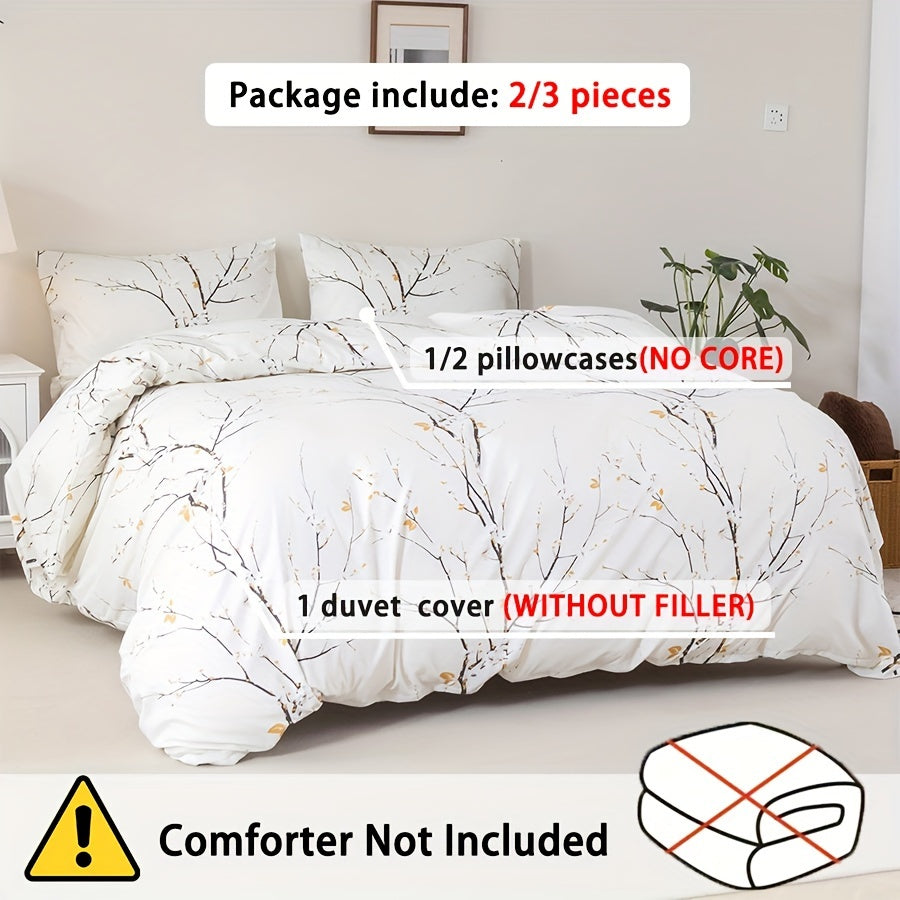 Flower Print Duvet Cover Set with Pillowcases Soft Bedding for Bedroom or Guest Room
