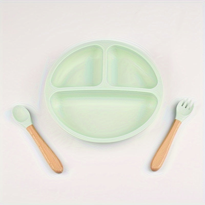 3-Piece Silicone Baby Feeding Set with Suction Plate Spoon and Fork for Infants and Toddlers