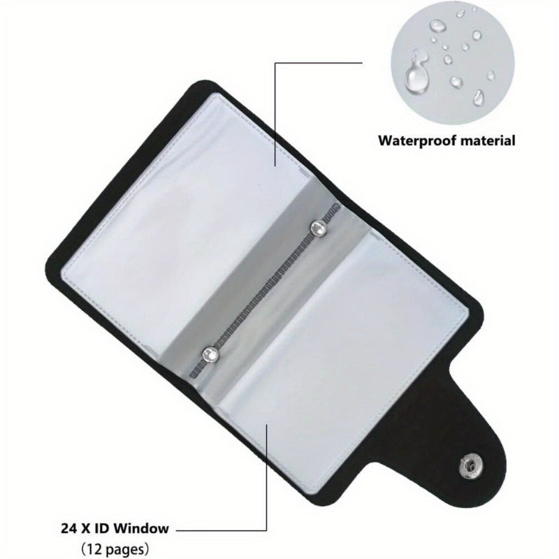 Two-Layer Cowhide Leather Card Wallet with 24 Slots and Snap Closure