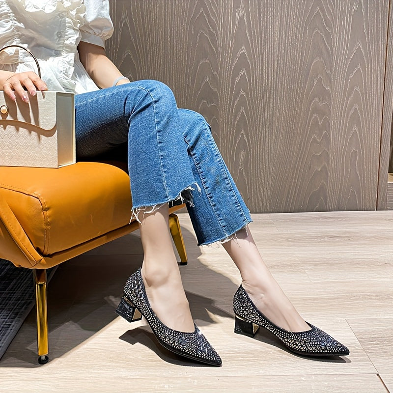 Women Sequin Vintage Style Mary Jane Pumps Mid Heel Rubber Sole