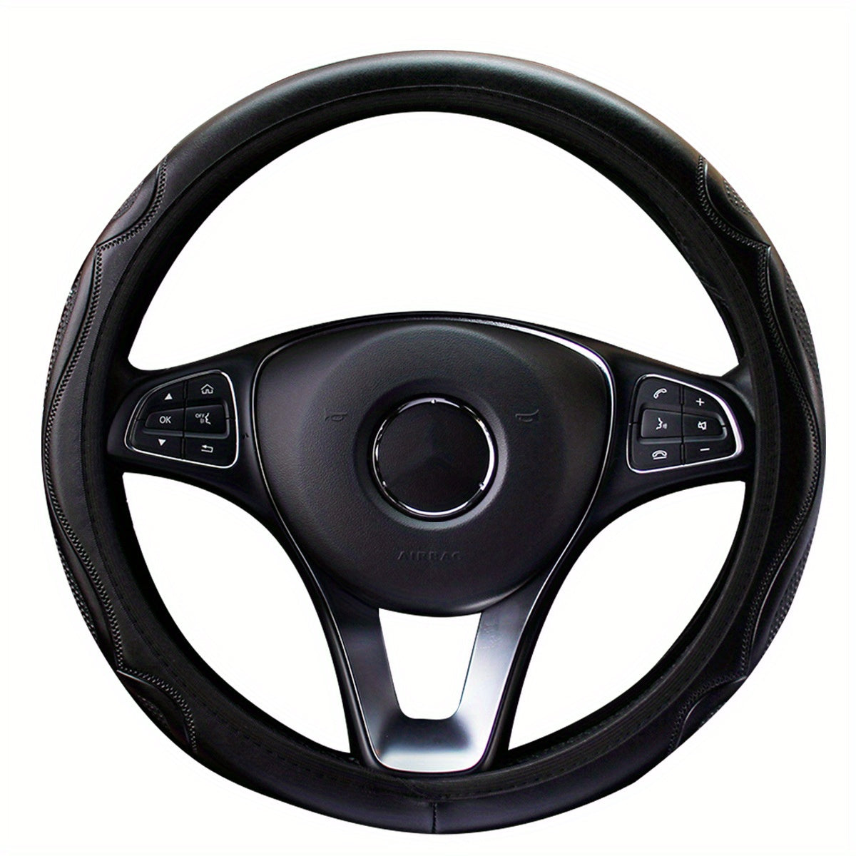 Universal Non-Slip PU Leather Steering Wheel Cover Black Red Stitching 36-38cm