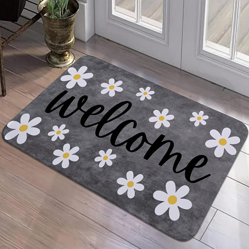 Daisy Pattern Welcome Mat Non-Slip Soft Rug for Bedroom Living Room 1cm Thick