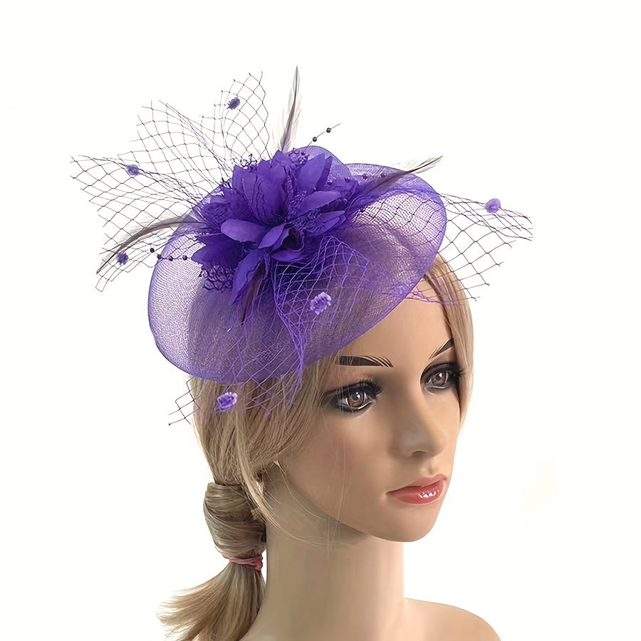 Fascinator Headband Mesh Veil Faux Feather for Horse Racing and Events