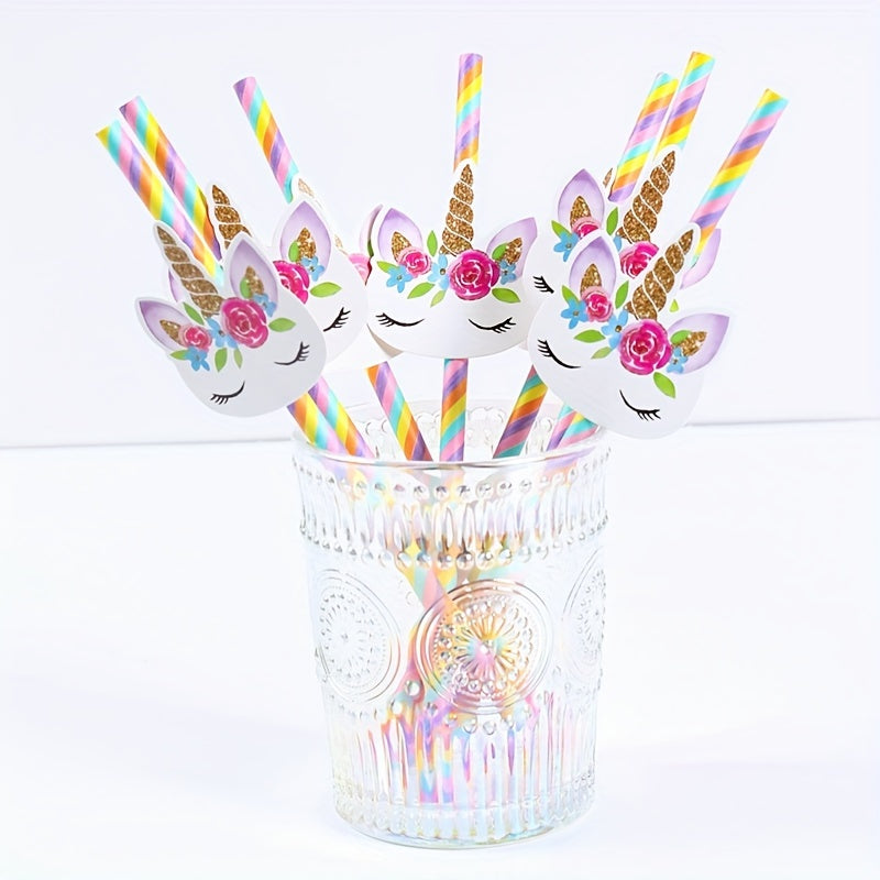 Juego de 20 pajitas de papel de unicornio para fiestas, cumpleaños, bodas, baby showers
