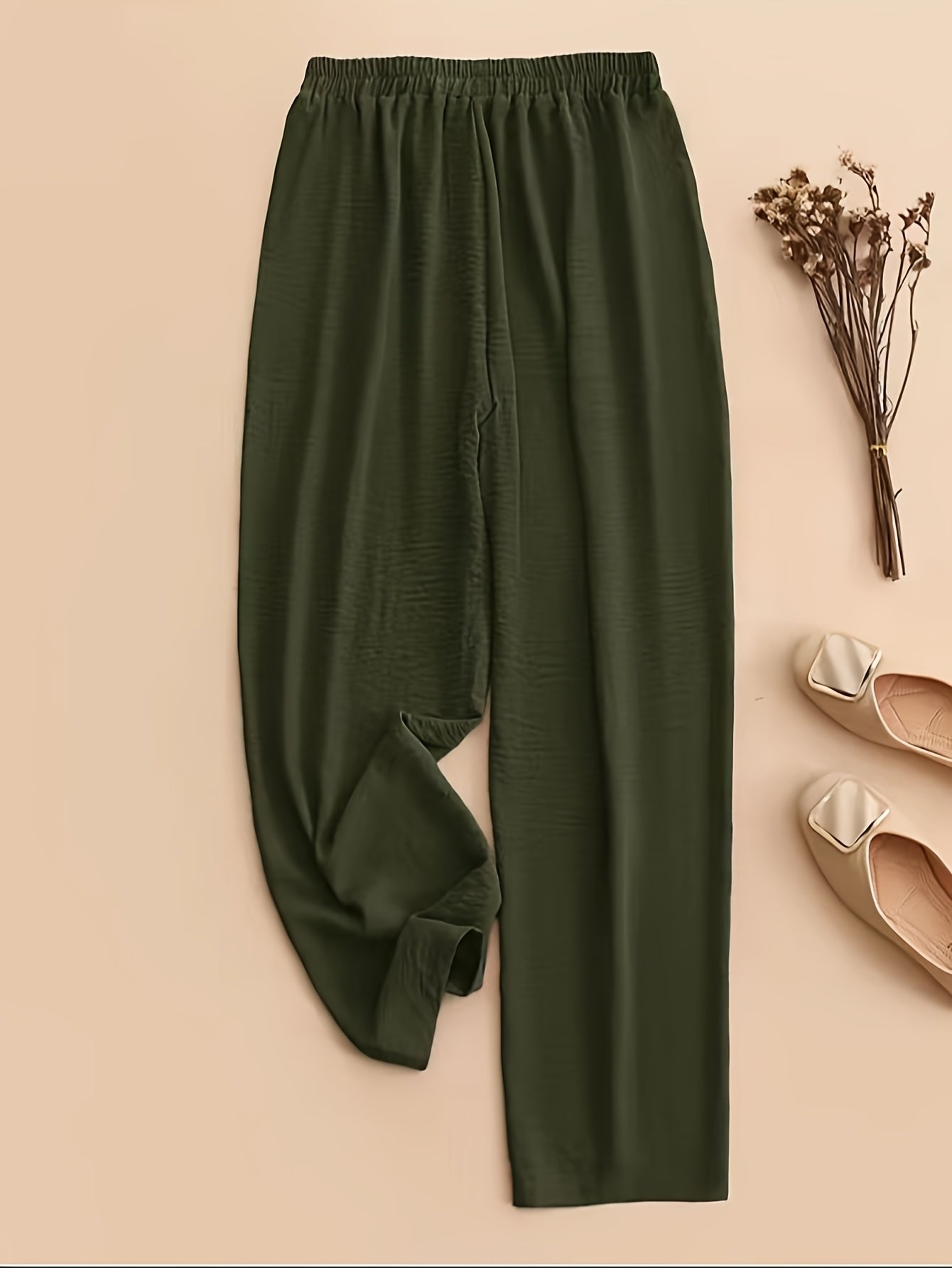 Pantalones rectos de cintura elástica para mujer talla plus, casuales para verano y otoño