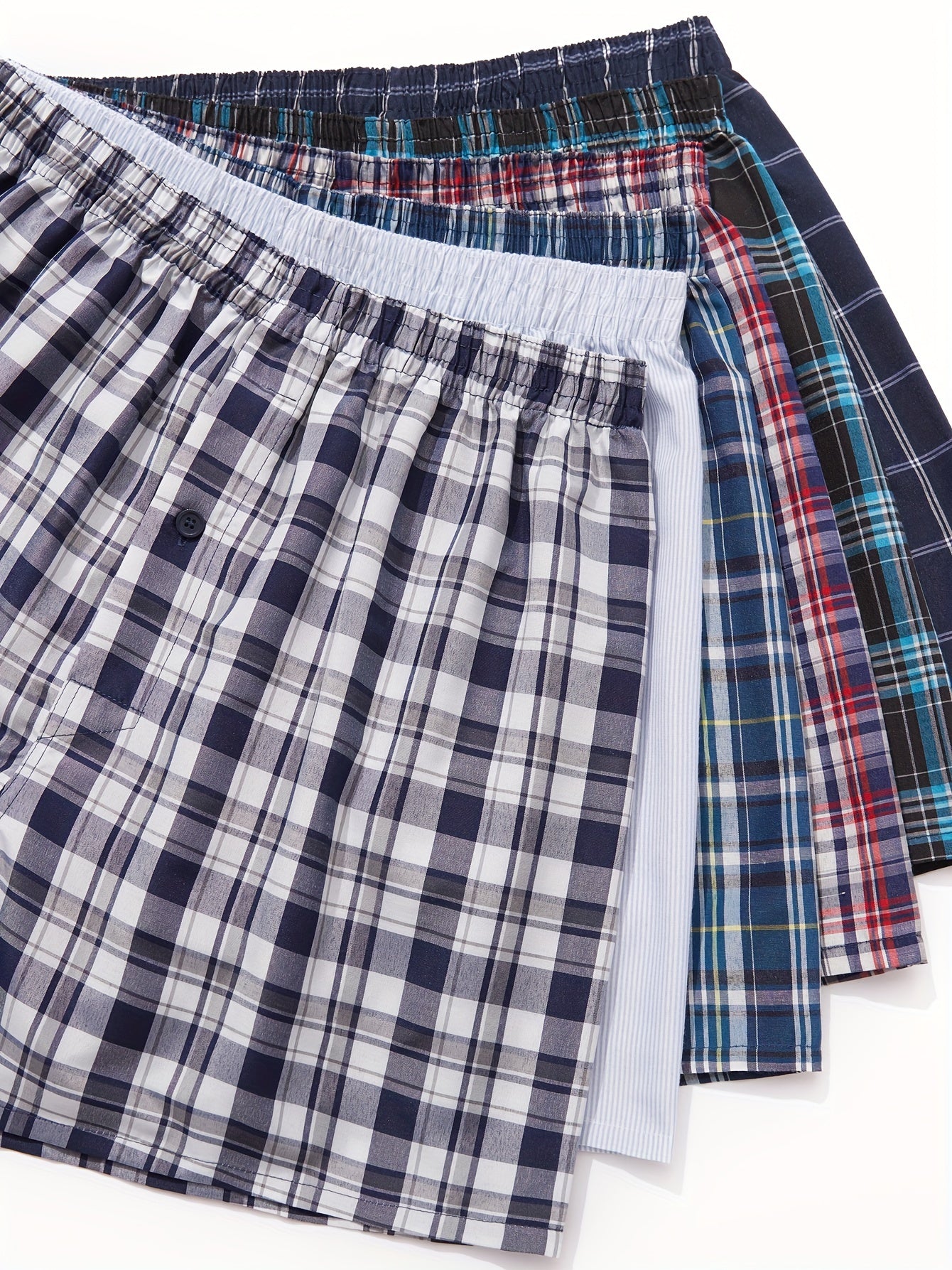 6 Pack Plus Size Men's Plaid Cotton Blend Boxer Shorts Loose Fit Casual