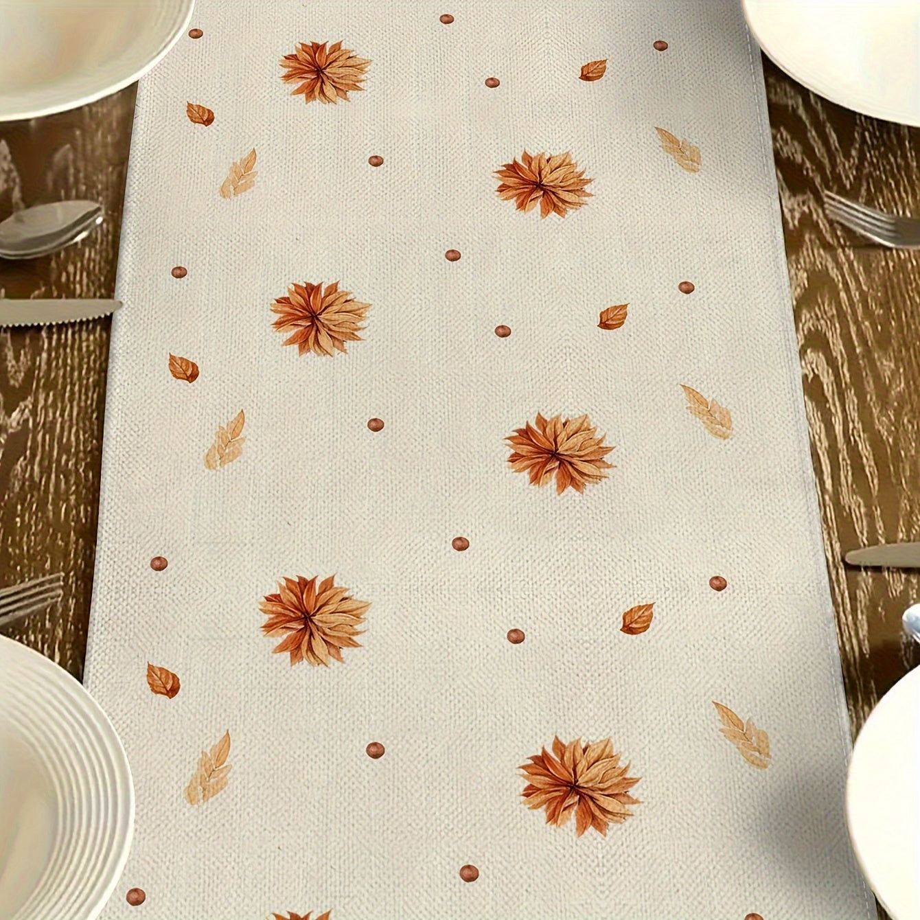 Autumn Harvest Festival Linen Table Runner 33x183cm Thanksgiving Fall Decor Pumpkin Knit Polyester