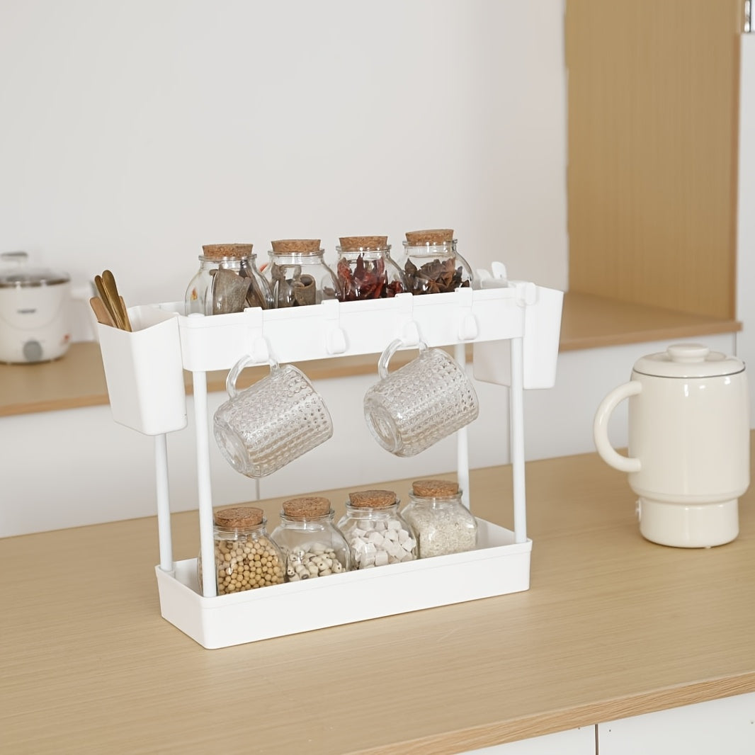 2-Tier White Sink Organizer Rack for Kitchen Storage and Spices