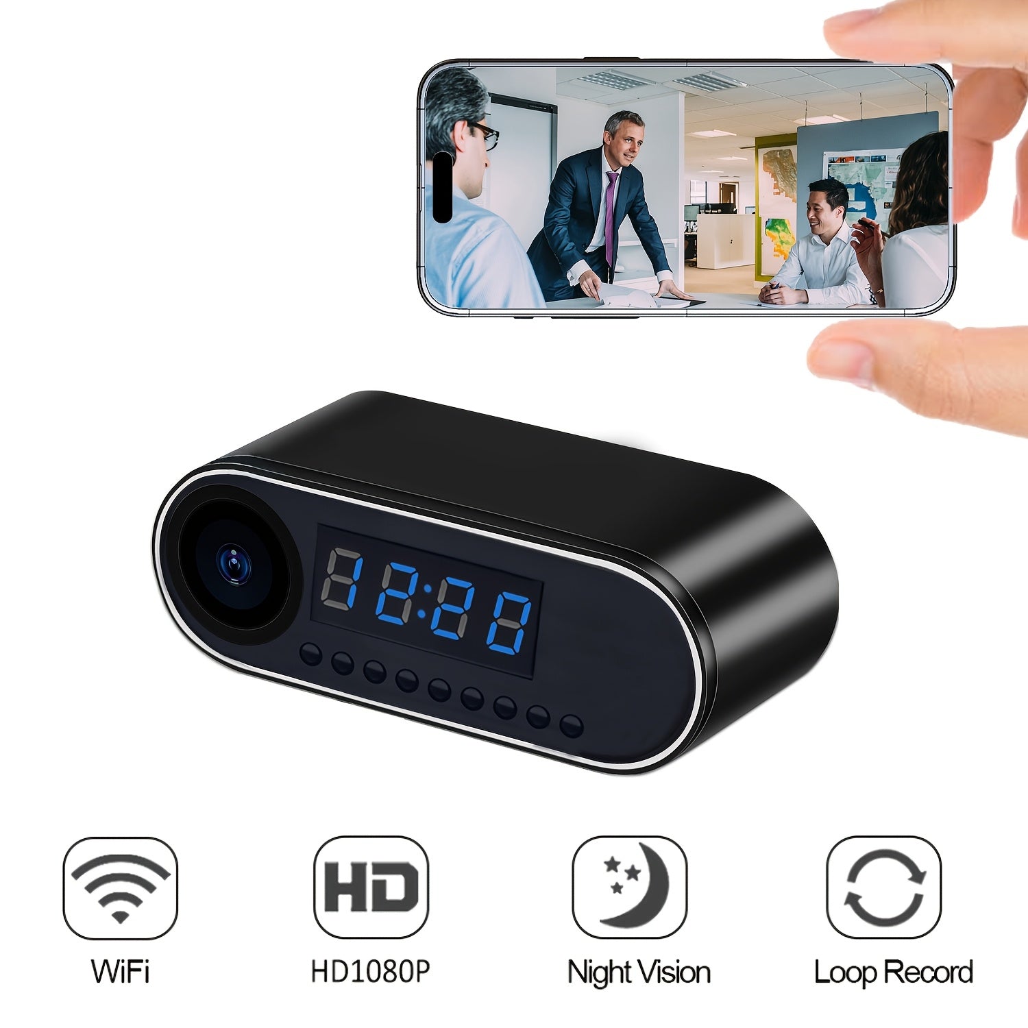 Мини-камера-часы HD 1080P WiFi ночное видение с широким углом обзора для домашней безопасности с памятью 64 ГБ