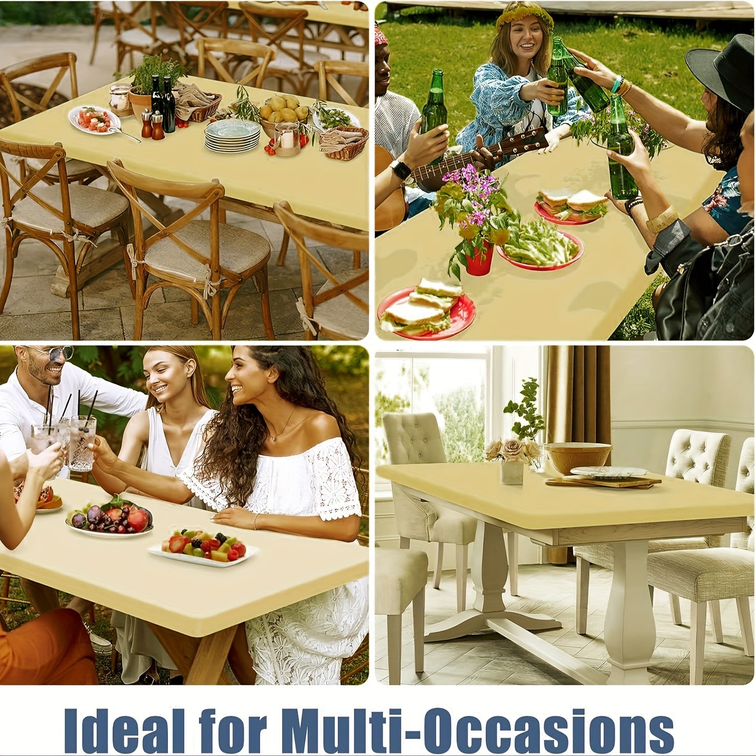 Rectangular Polyester Tablecloth with Elastic Edges for Outdoor Events and Parties