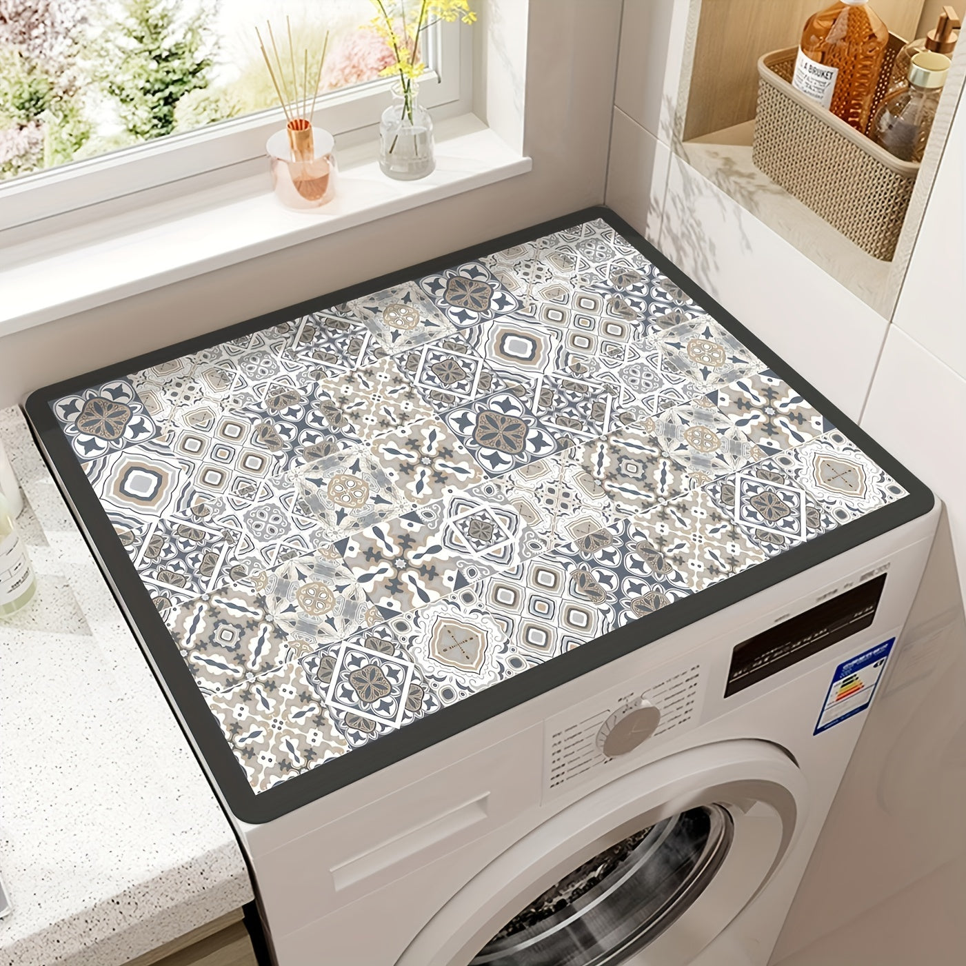 Colorful Mandala Printed Household Washing Machine Top Dust Pad 50x60cm Non-Slip Absorbent