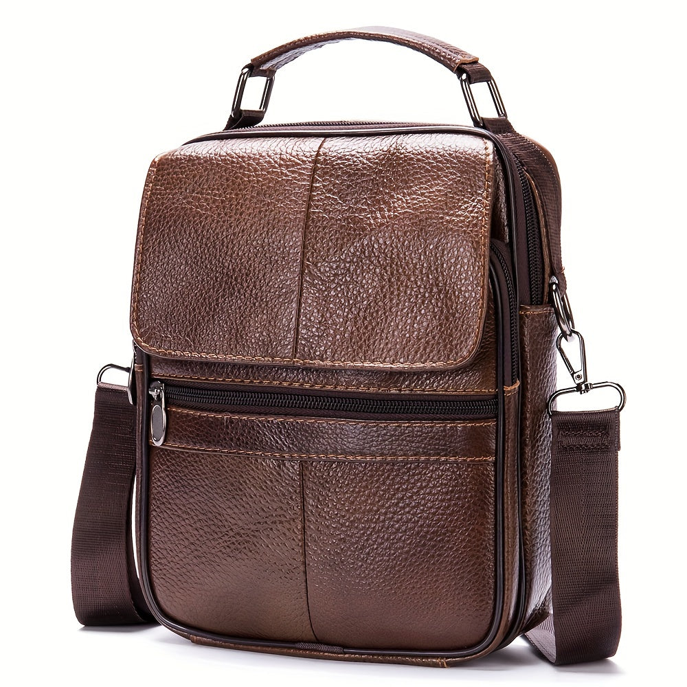 Genuine Leather Messenger Bag for Men Black Multi-Compartment Casual Business Travel