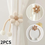 Set of Two Curtain Tiebacks with Cartoon Flowers and Faux Pearls for Bedrooms and Living Rooms