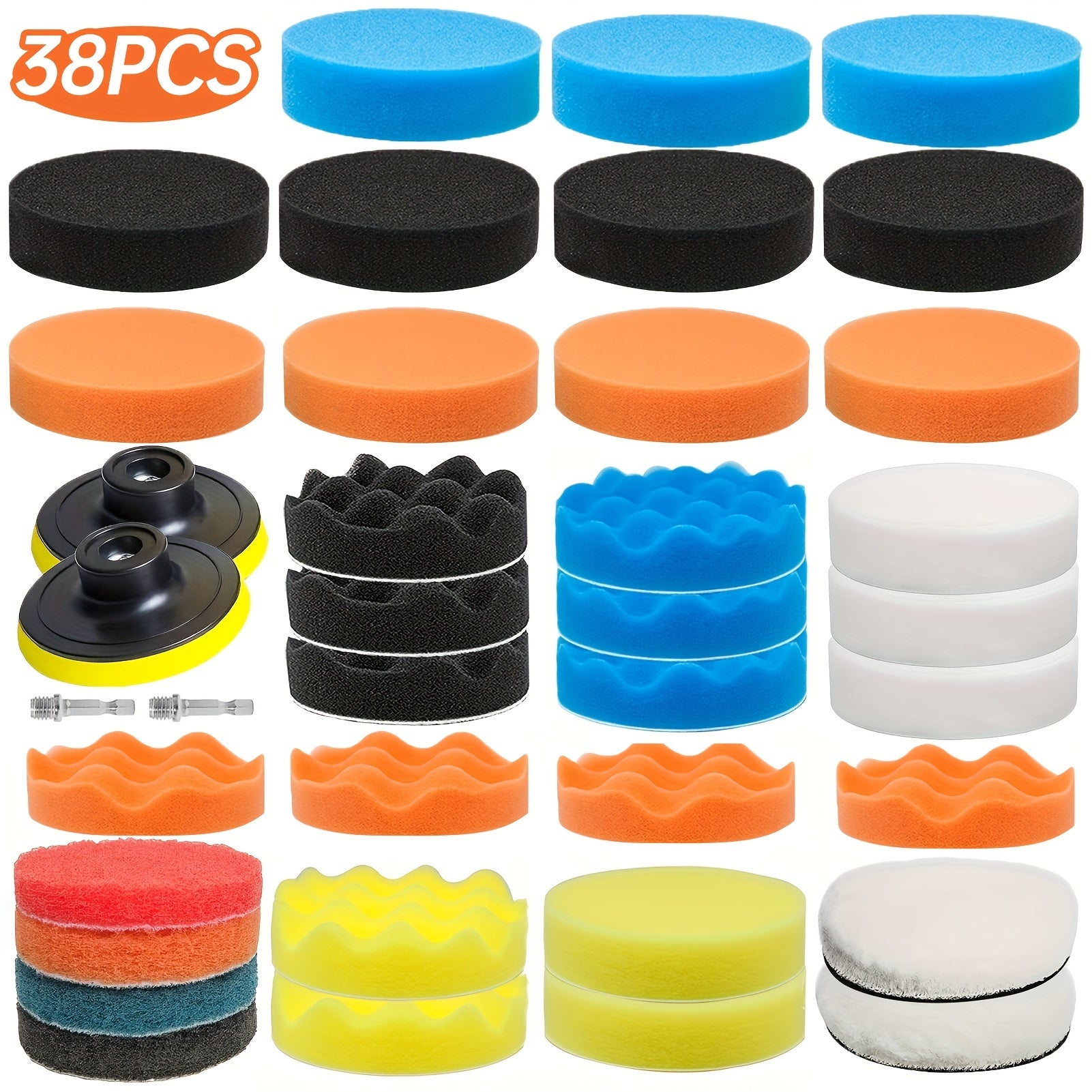 38pcs Car Foam Buffing Polishing Pads Kit Headlight Restoration Sponge Pads
